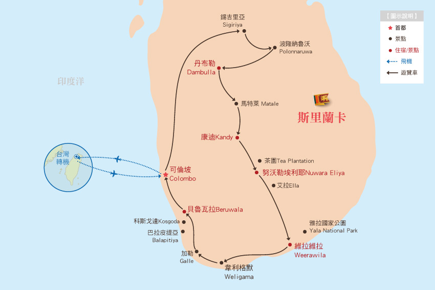 斯里蘭卡-行程地圖